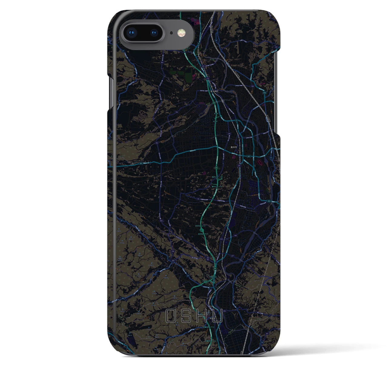 【奥州】地図柄iPhoneケース（バックカバータイプ・ブラック）iPhone 8Plus /7Plus / 6sPlus / 6Plus 用