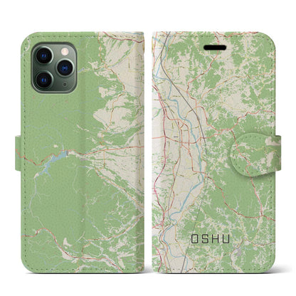 【奥州（岩手県）】地図柄iPhoneケース（手帳タイプ）ナチュラル・iPhone 11 Pro 用
