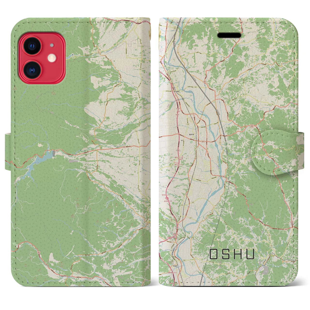 【奥州】地図柄iPhoneケース（手帳両面タイプ・ナチュラル）iPhone 11 用