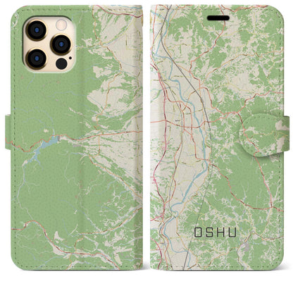 【奥州（岩手県）】地図柄iPhoneケース（手帳タイプ）ナチュラル・iPhone 12 Pro Max 用
