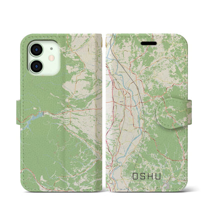 【奥州（岩手県）】地図柄iPhoneケース（手帳タイプ）ナチュラル・iPhone 12 mini 用