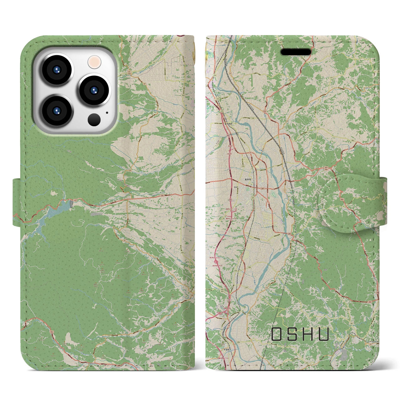 【奥州】地図柄iPhoneケース（手帳両面タイプ・ナチュラル）iPhone 13 Pro 用