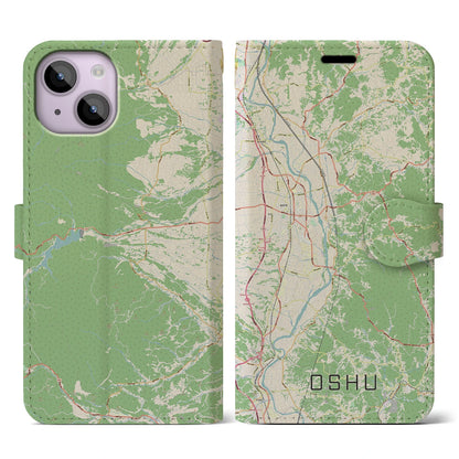 【奥州（岩手県）】地図柄iPhoneケース（手帳タイプ）ナチュラル・iPhone 14 用