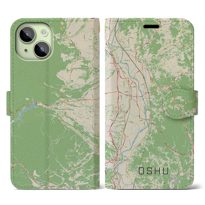 【奥州（岩手県）】地図柄iPhoneケース（手帳タイプ）ナチュラル・iPhone 15 用