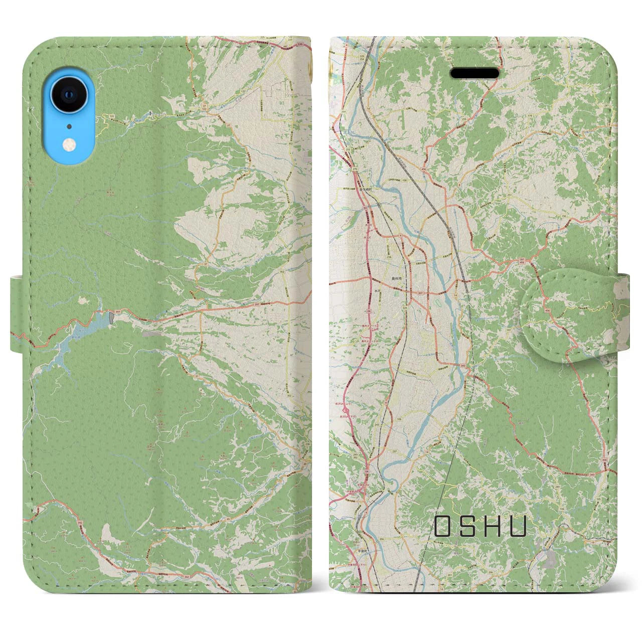 【奥州】地図柄iPhoneケース（手帳両面タイプ・ナチュラル）iPhone XR 用