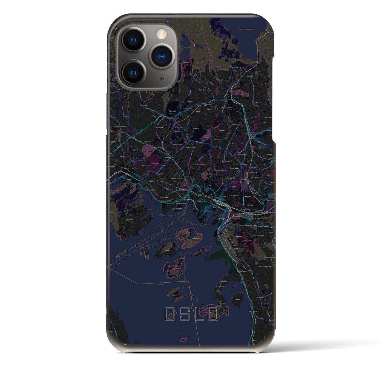 【オスロ】地図柄iPhoneケース（バックカバータイプ・ブラック）iPhone 11 Pro Max 用