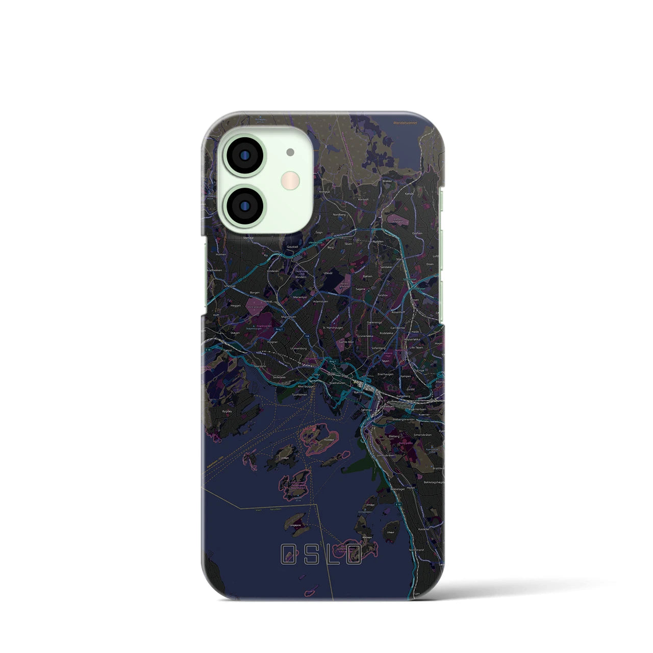 【オスロ】地図柄iPhoneケース（バックカバータイプ・ブラック）iPhone 12 mini 用