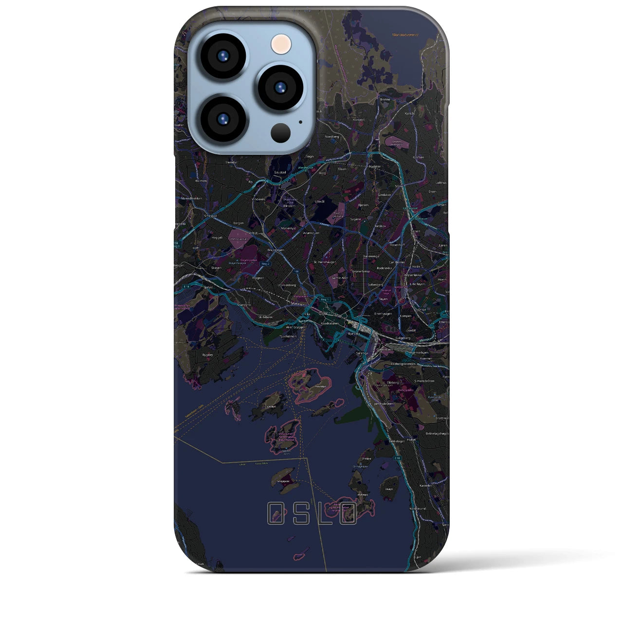 【オスロ】地図柄iPhoneケース（バックカバータイプ・ブラック）iPhone 13 Pro Max 用
