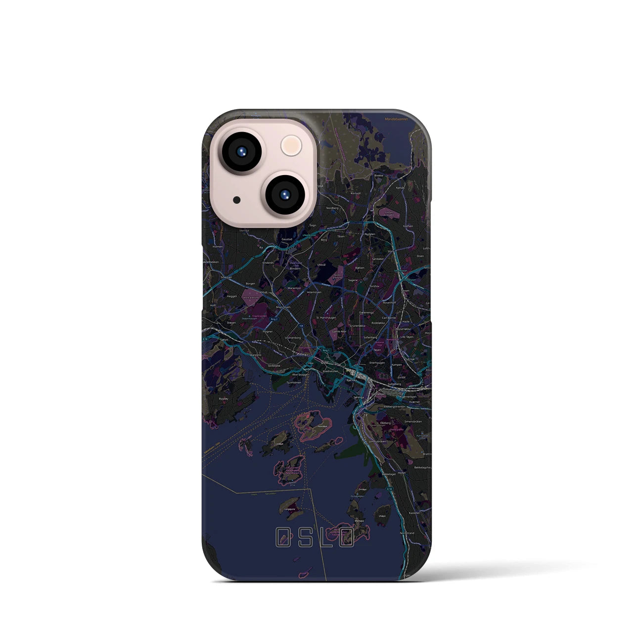 【オスロ】地図柄iPhoneケース（バックカバータイプ・ブラック）iPhone 13 mini 用