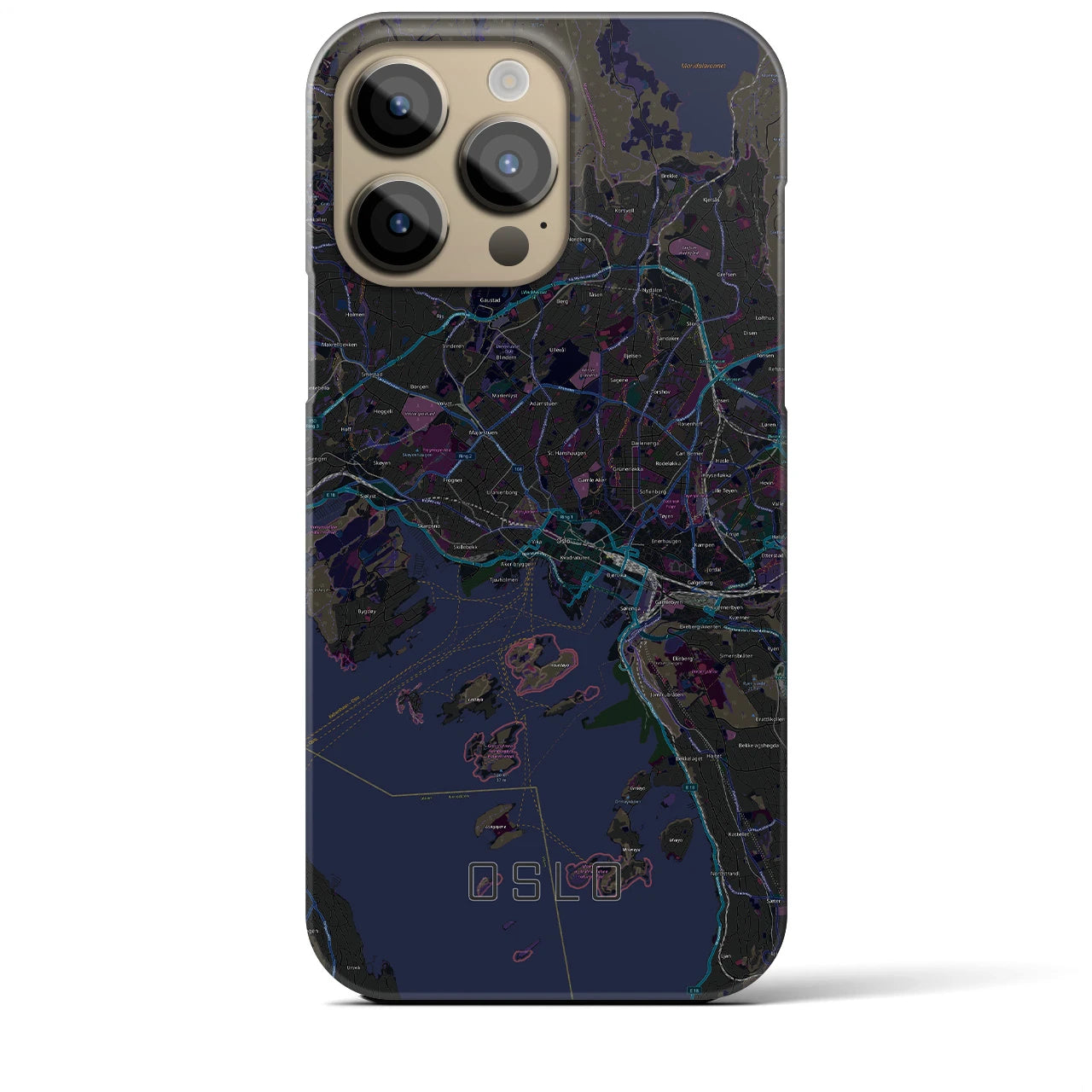 【オスロ】地図柄iPhoneケース（バックカバータイプ・ブラック）iPhone 14 Pro Max 用