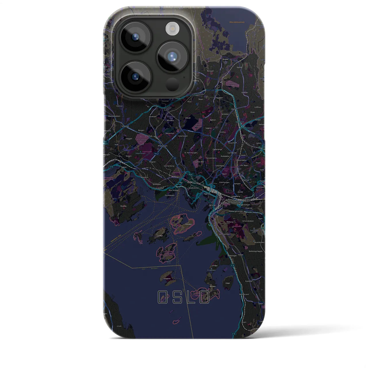 【オスロ】地図柄iPhoneケース（バックカバータイプ・ブラック）iPhone 15 Pro Max 用