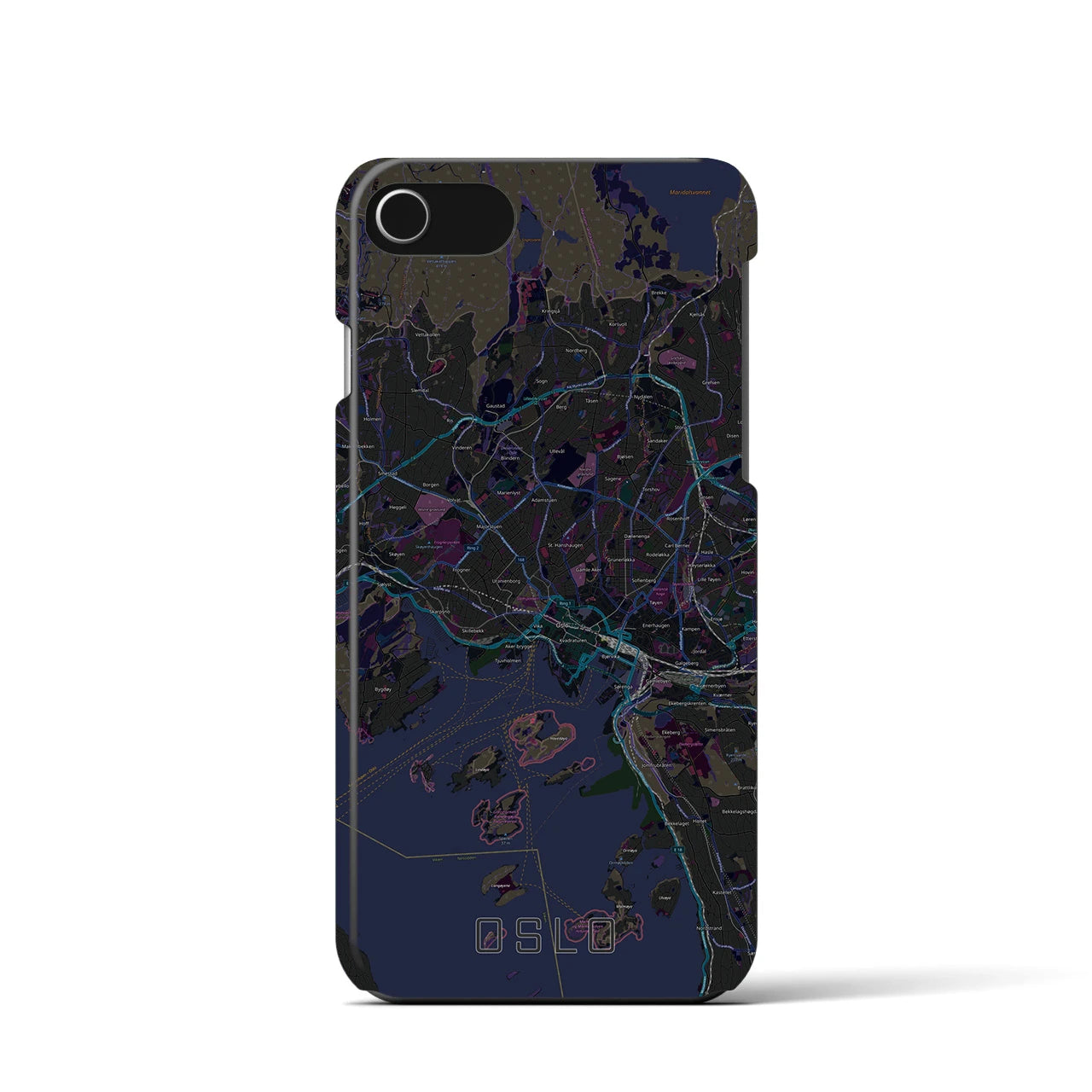 【オスロ】地図柄iPhoneケース（バックカバータイプ・ブラック）iPhone SE（第3 / 第2世代） / 8 / 7 / 6s / 6 用