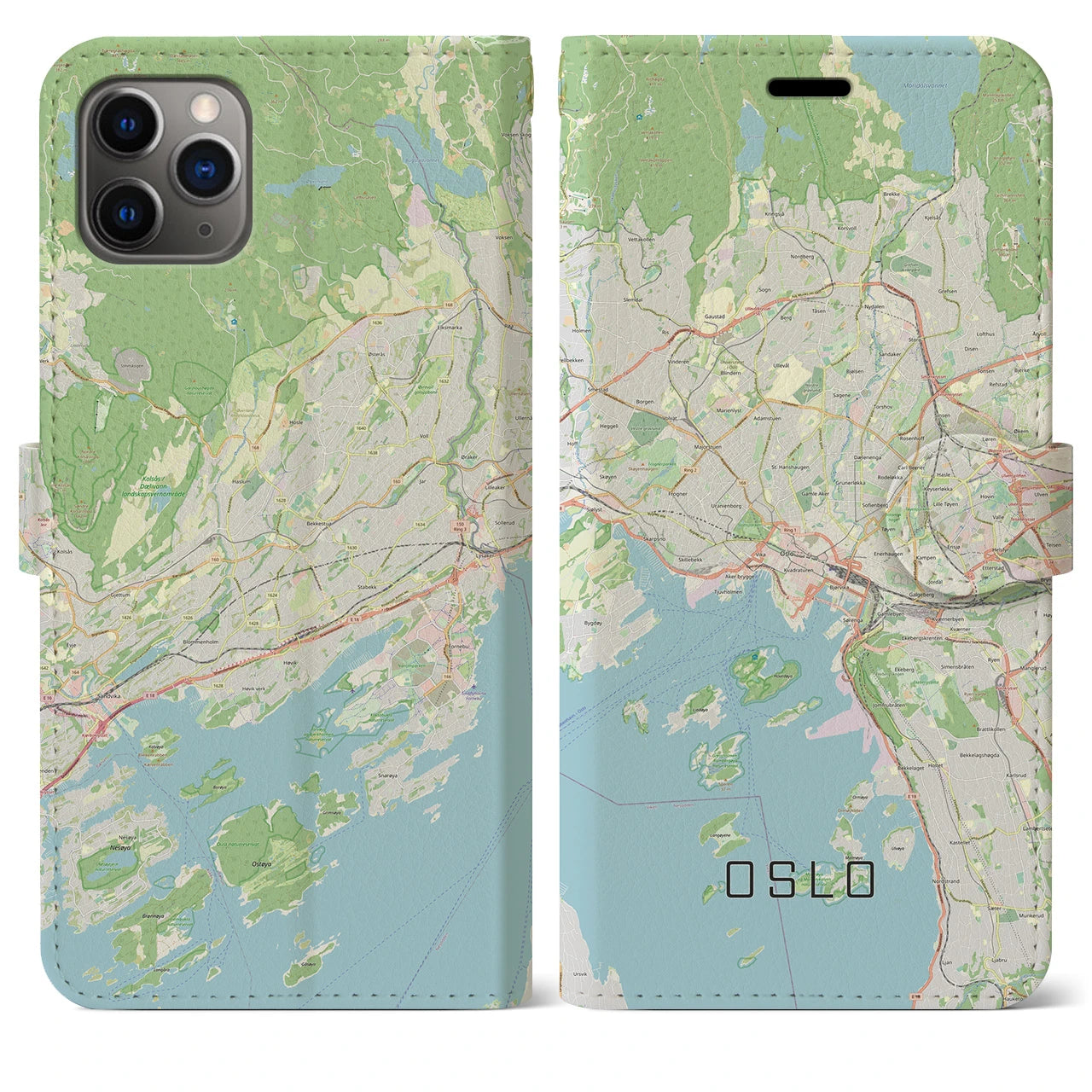 【オスロ】地図柄iPhoneケース（手帳両面タイプ・ナチュラル）iPhone 11 Pro Max 用