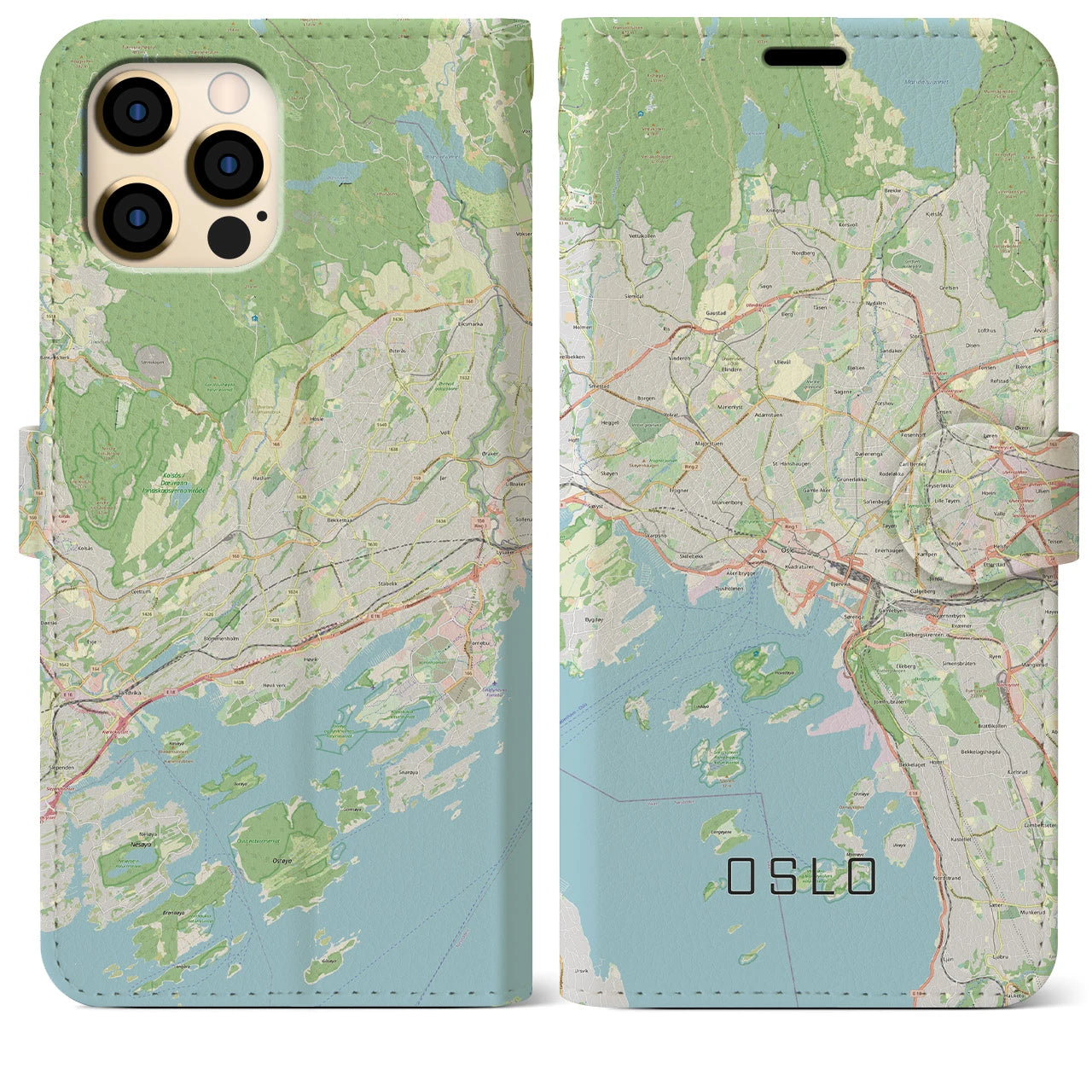 【オスロ】地図柄iPhoneケース（手帳両面タイプ・ナチュラル）iPhone 12 Pro Max 用