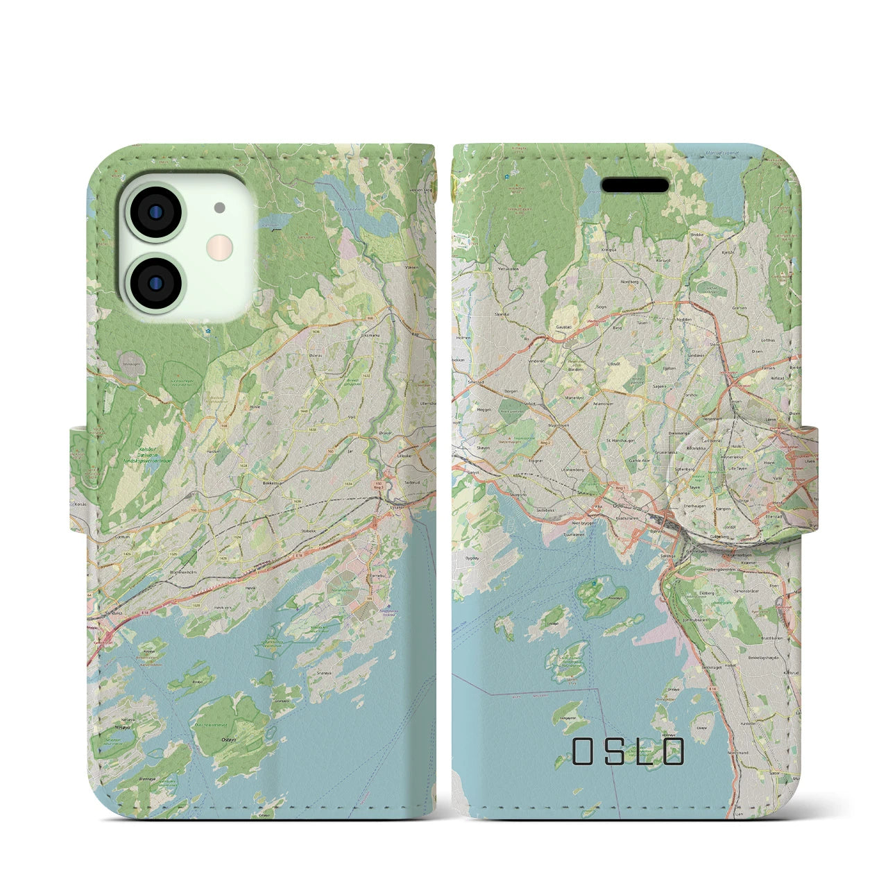 【オスロ】地図柄iPhoneケース（手帳両面タイプ・ナチュラル）iPhone 12 mini 用