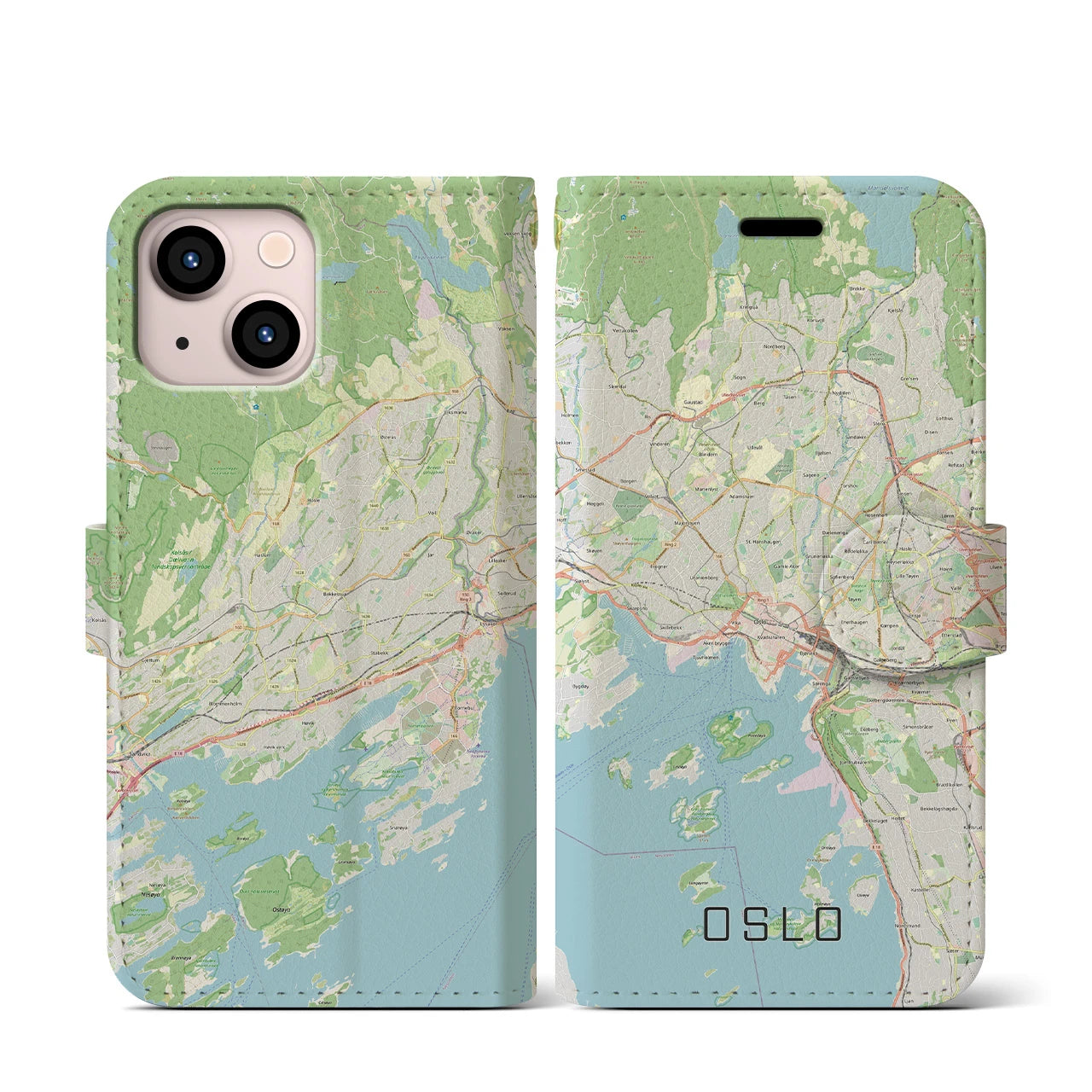【オスロ】地図柄iPhoneケース（手帳両面タイプ・ナチュラル）iPhone 13 mini 用