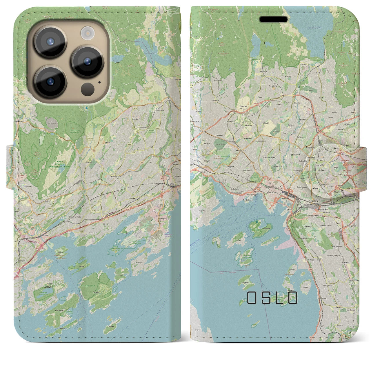 【オスロ】地図柄iPhoneケース（手帳両面タイプ・ナチュラル）iPhone 14 Pro Max 用