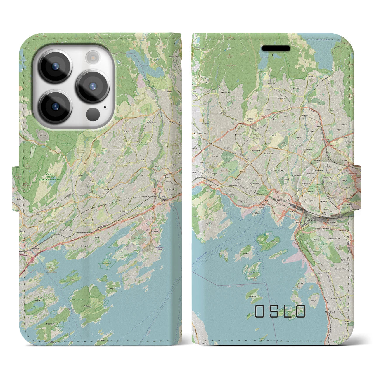 【オスロ】地図柄iPhoneケース（手帳両面タイプ・ナチュラル）iPhone 14 Pro 用