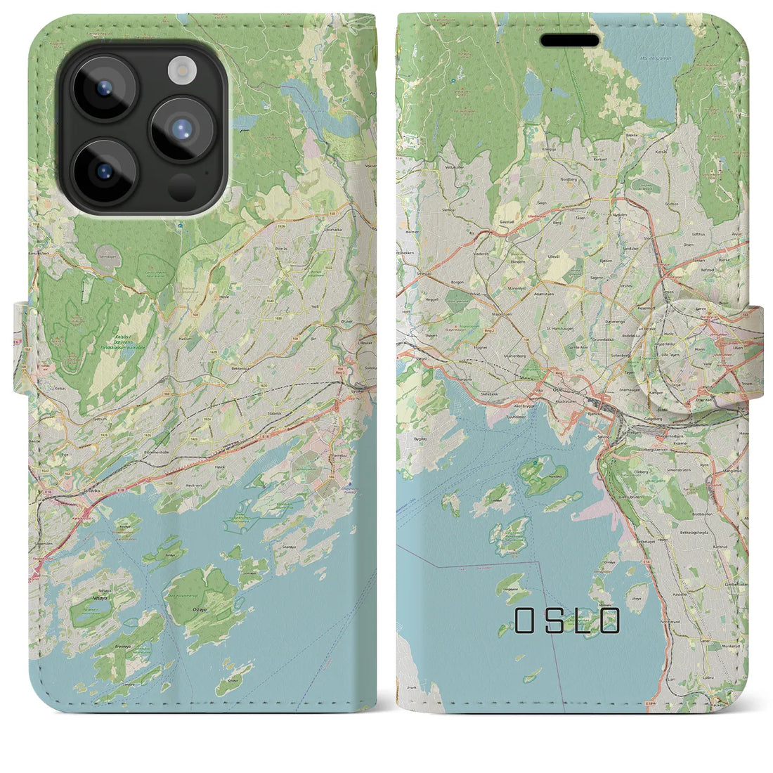 【オスロ】地図柄iPhoneケース（手帳両面タイプ・ナチュラル）iPhone 15 Pro Max 用