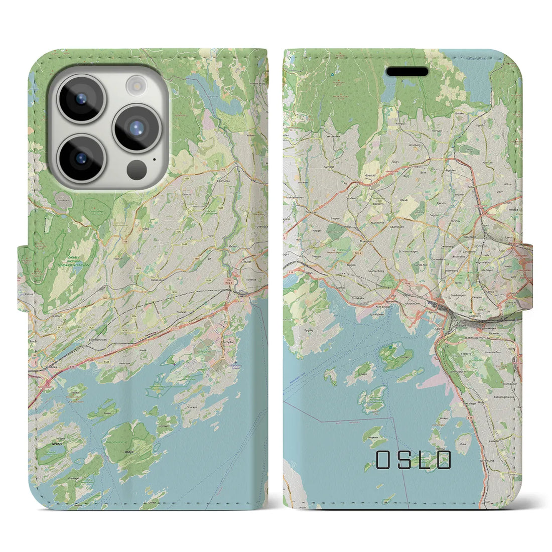 【オスロ】地図柄iPhoneケース（手帳両面タイプ・ナチュラル）iPhone 15 Pro 用