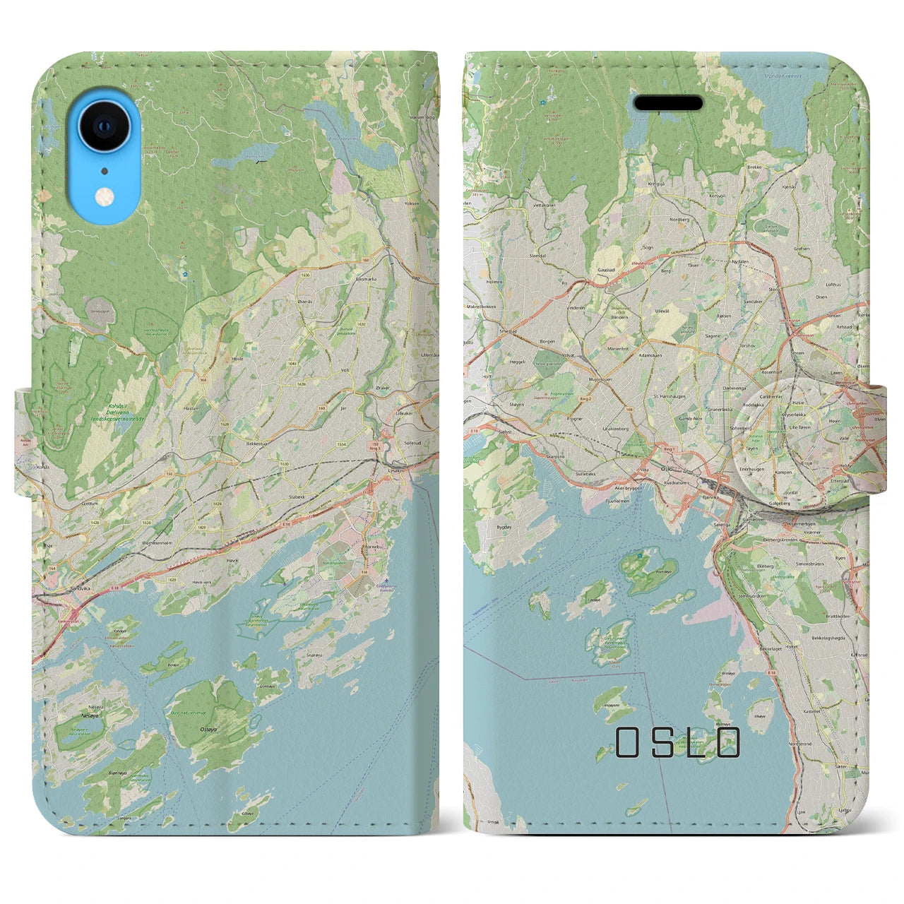 【オスロ】地図柄iPhoneケース（手帳両面タイプ・ナチュラル）iPhone XR 用