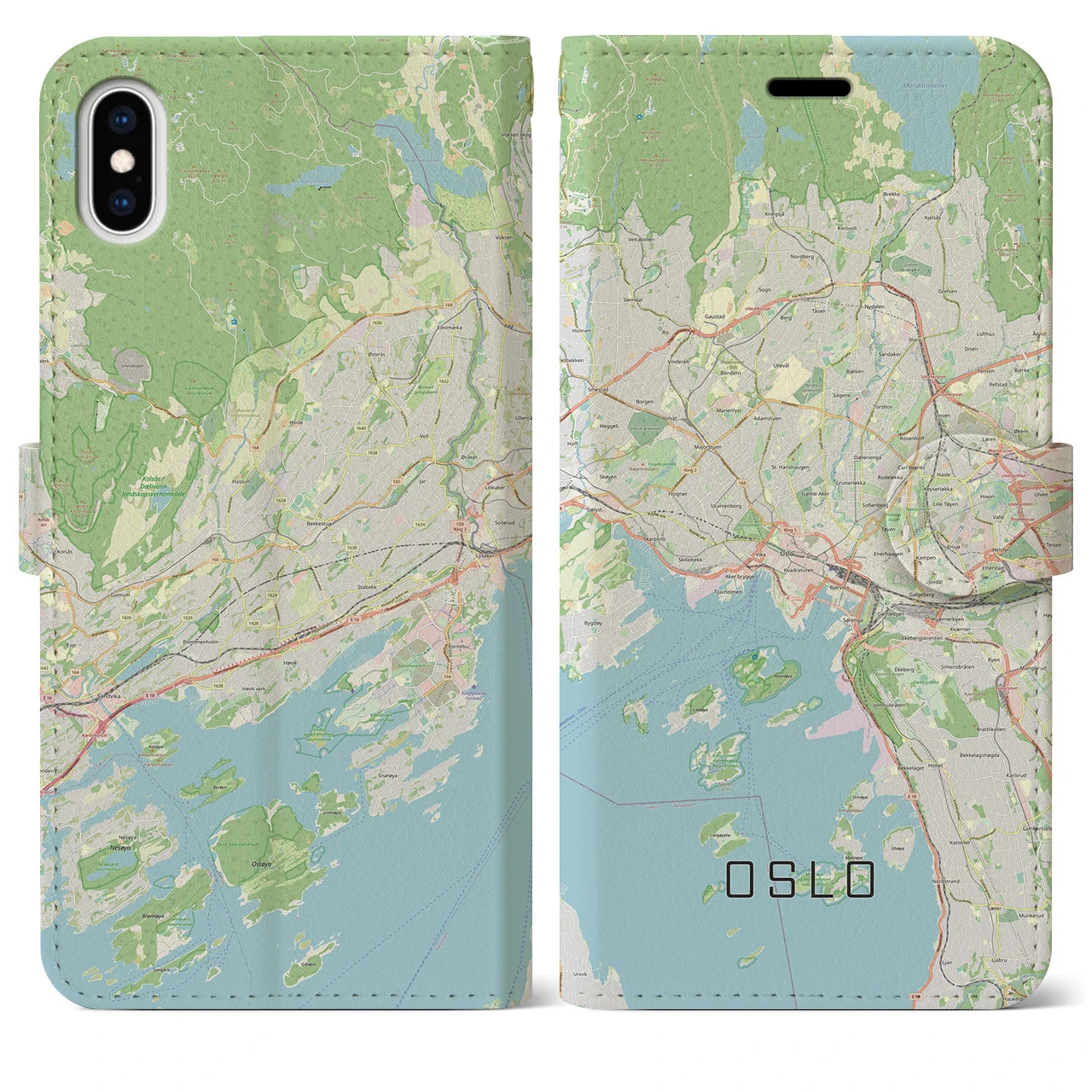 【オスロ】地図柄iPhoneケース（手帳両面タイプ・ナチュラル）iPhone XS Max 用