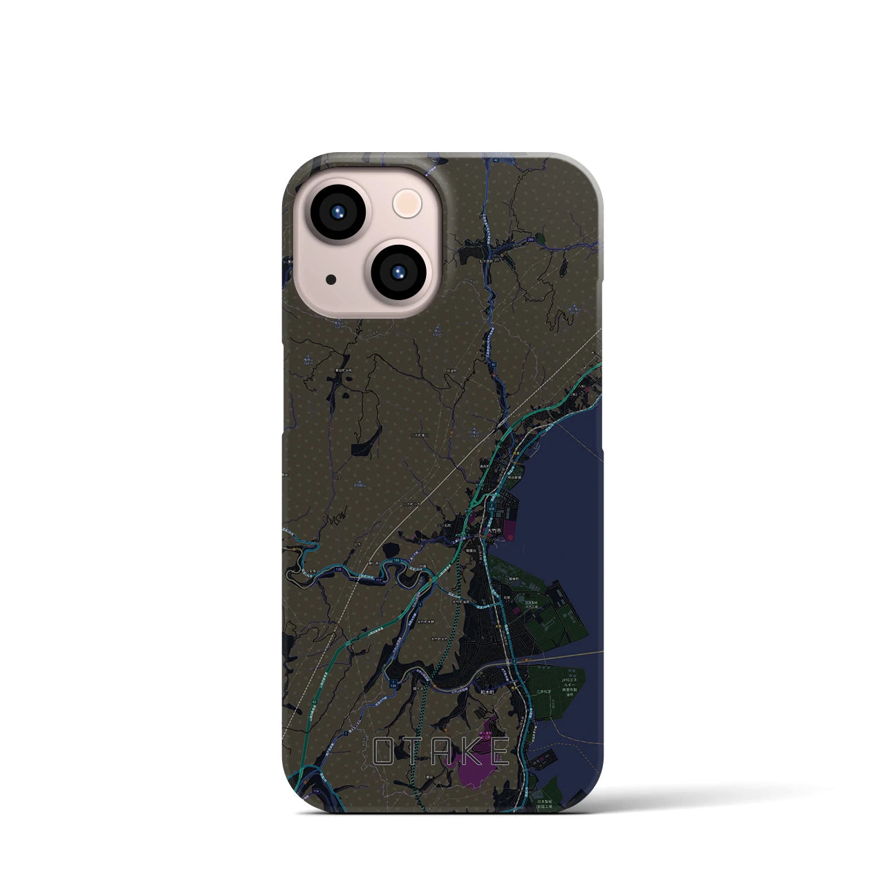 【大竹】地図柄iPhoneケース（バックカバータイプ・ブラック）iPhone 13 mini 用