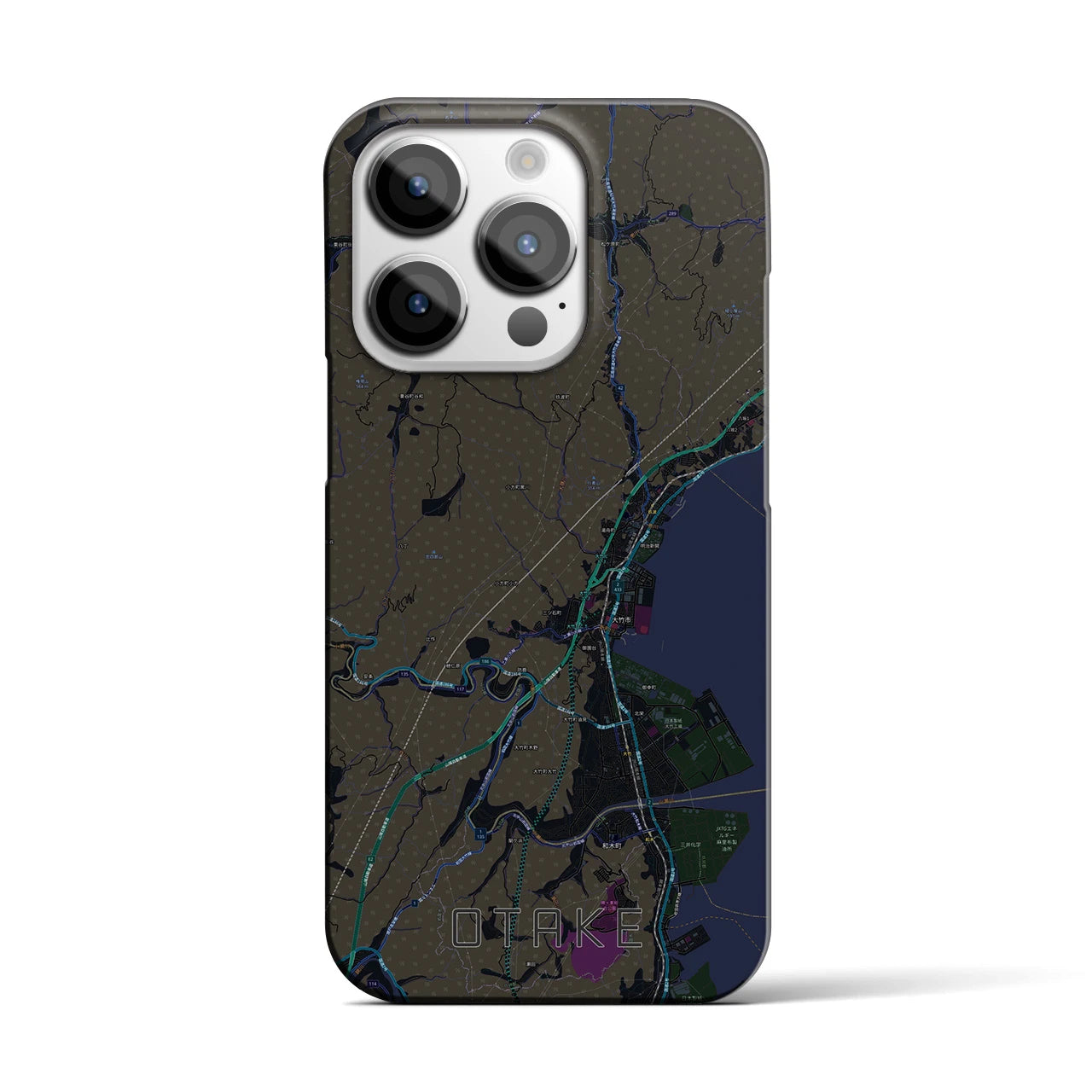 【大竹】地図柄iPhoneケース（バックカバータイプ・ブラック）iPhone 14 Pro 用