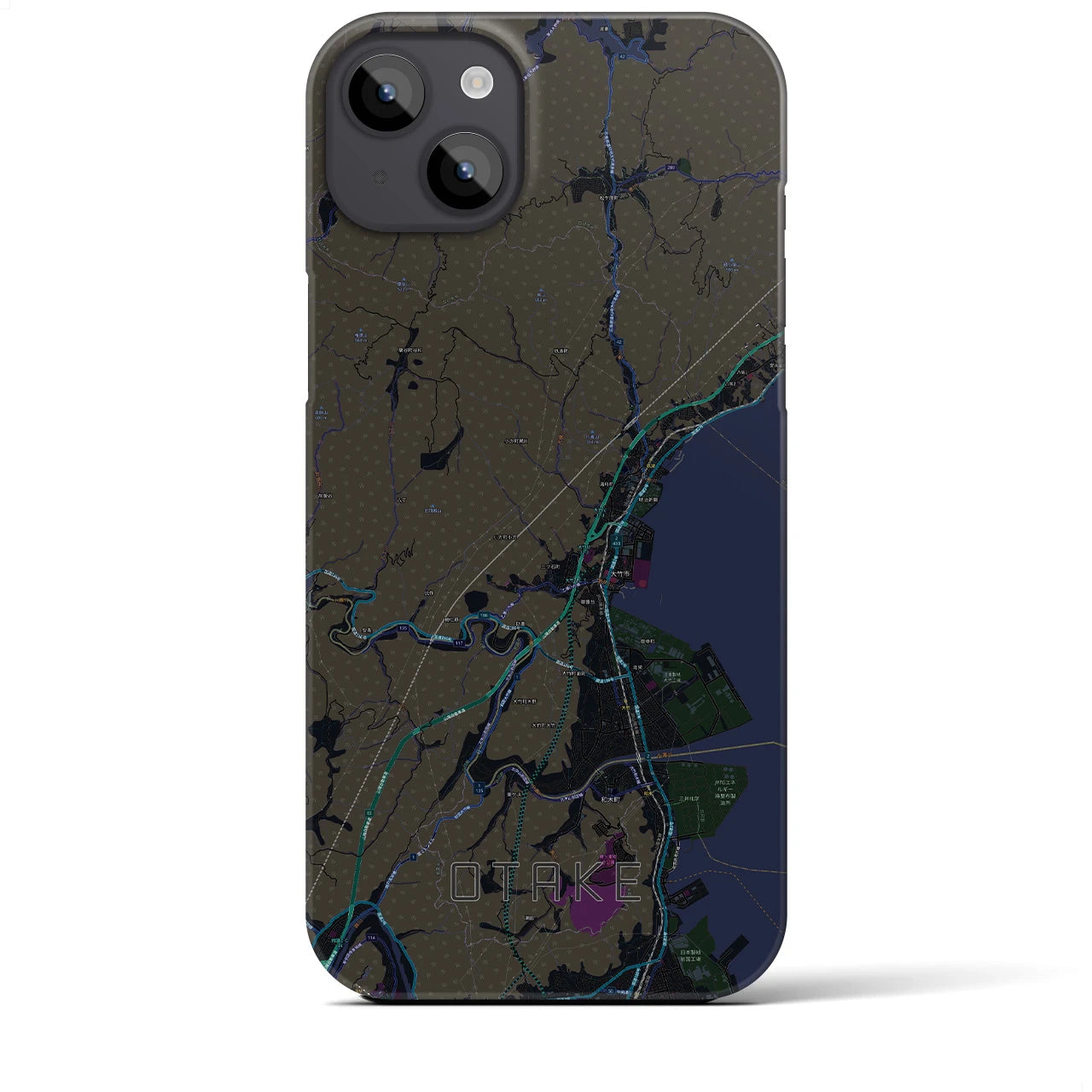 【大竹】地図柄iPhoneケース（バックカバータイプ・ブラック）iPhone 14 Plus 用