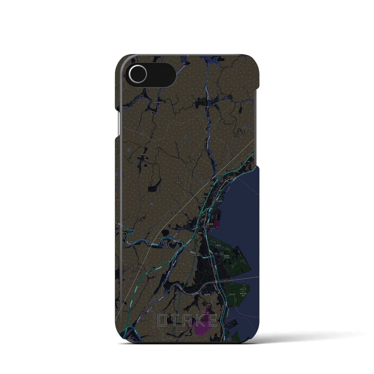 【大竹】地図柄iPhoneケース（バックカバータイプ・ブラック）iPhone SE（第3 / 第2世代） / 8 / 7 / 6s / 6 用