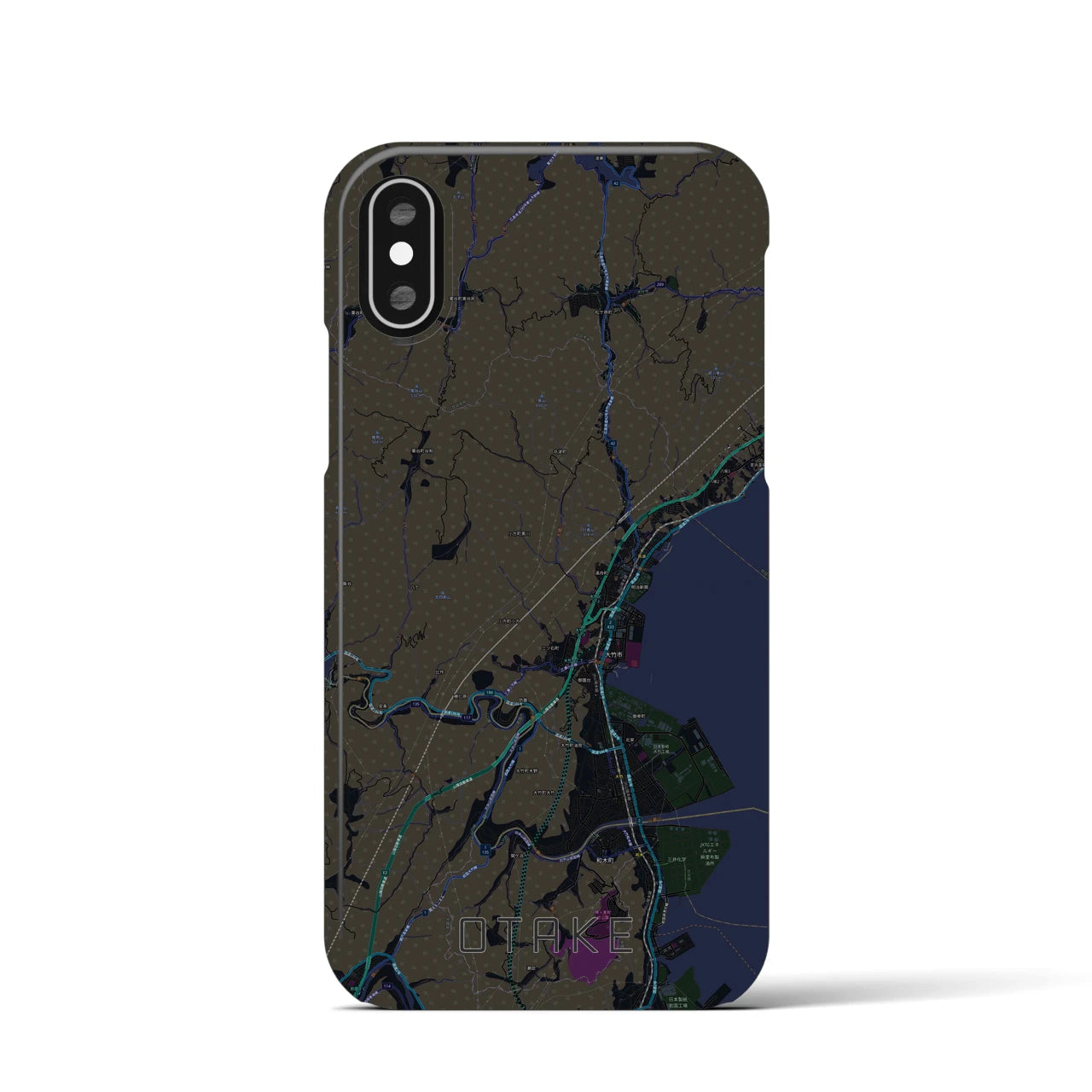 【大竹】地図柄iPhoneケース（バックカバータイプ・ブラック）iPhone XS / X 用