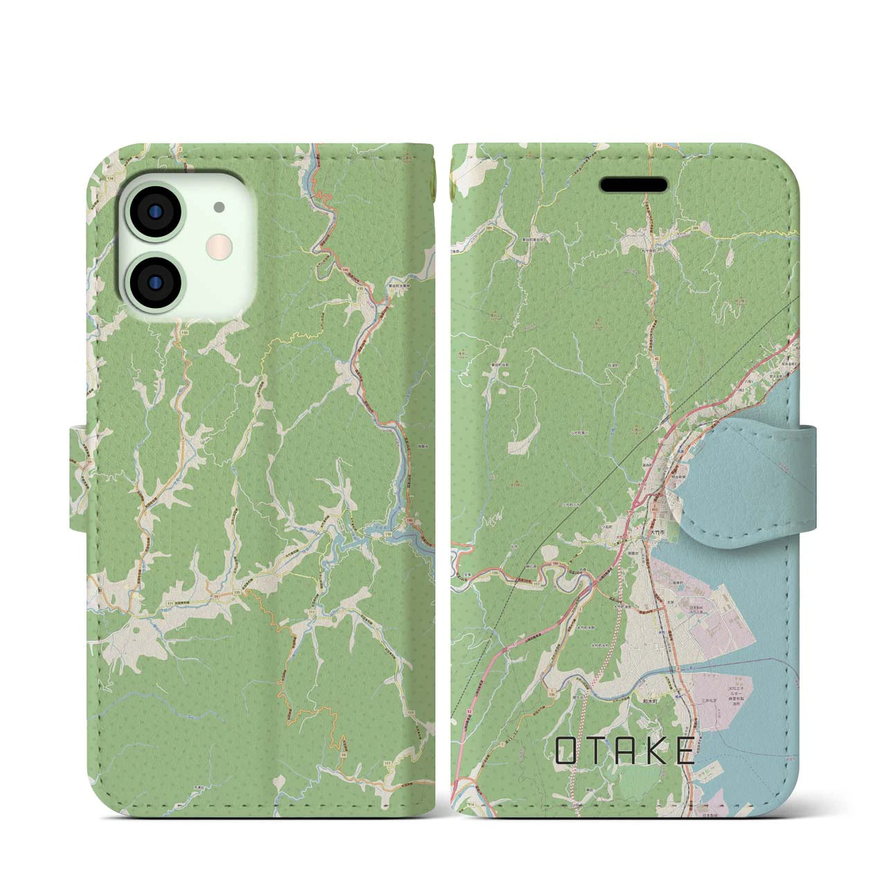 【大竹】地図柄iPhoneケース（手帳両面タイプ・ナチュラル）iPhone 12 mini 用