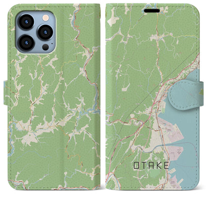 【大竹（広島県）】地図柄iPhoneケース（手帳タイプ）ナチュラル・iPhone 13 Pro Max 用