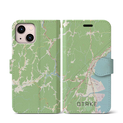 【大竹（広島県）】地図柄iPhoneケース（手帳タイプ）ナチュラル・iPhone 13 mini 用