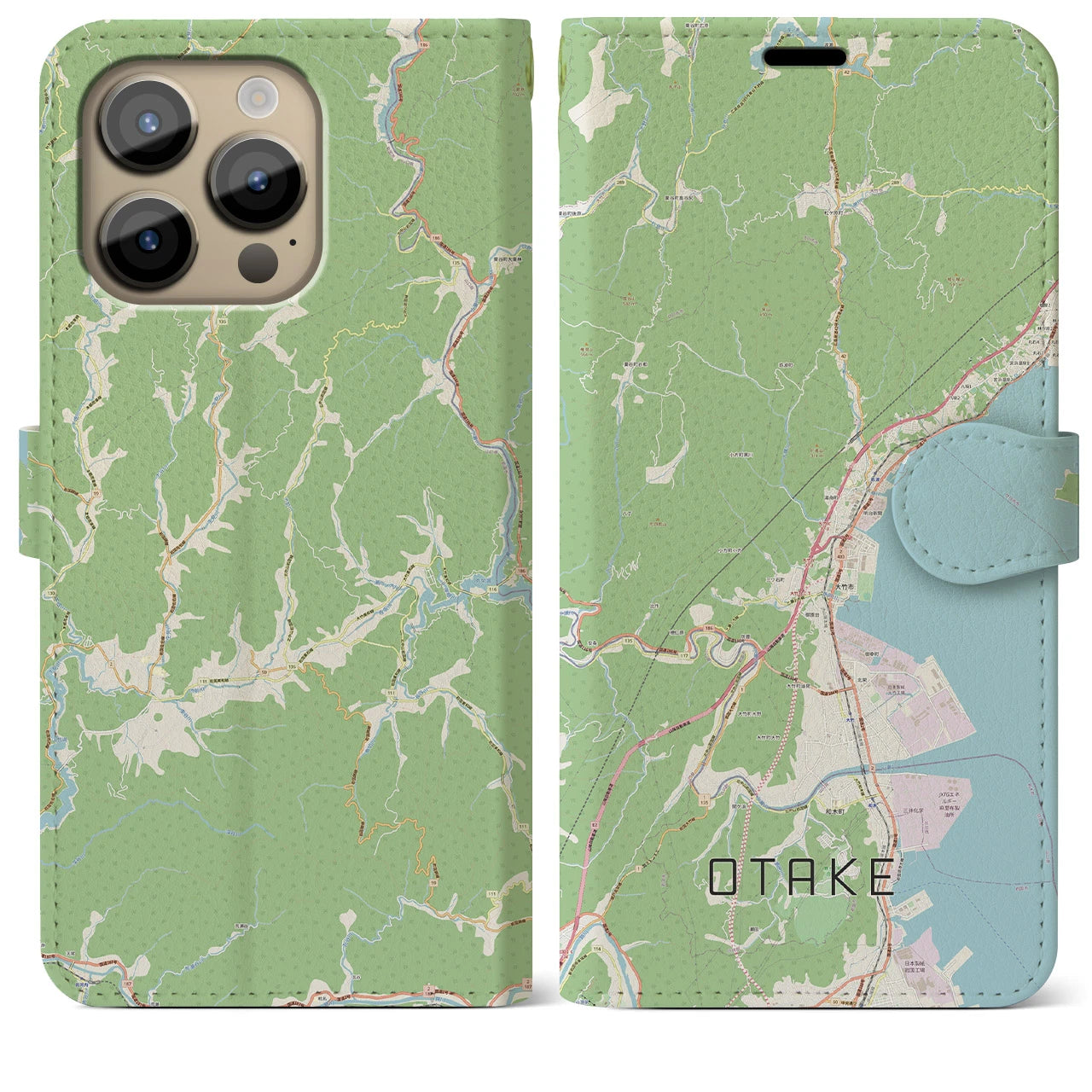 【大竹】地図柄iPhoneケース（手帳両面タイプ・ナチュラル）iPhone 14 Pro Max 用