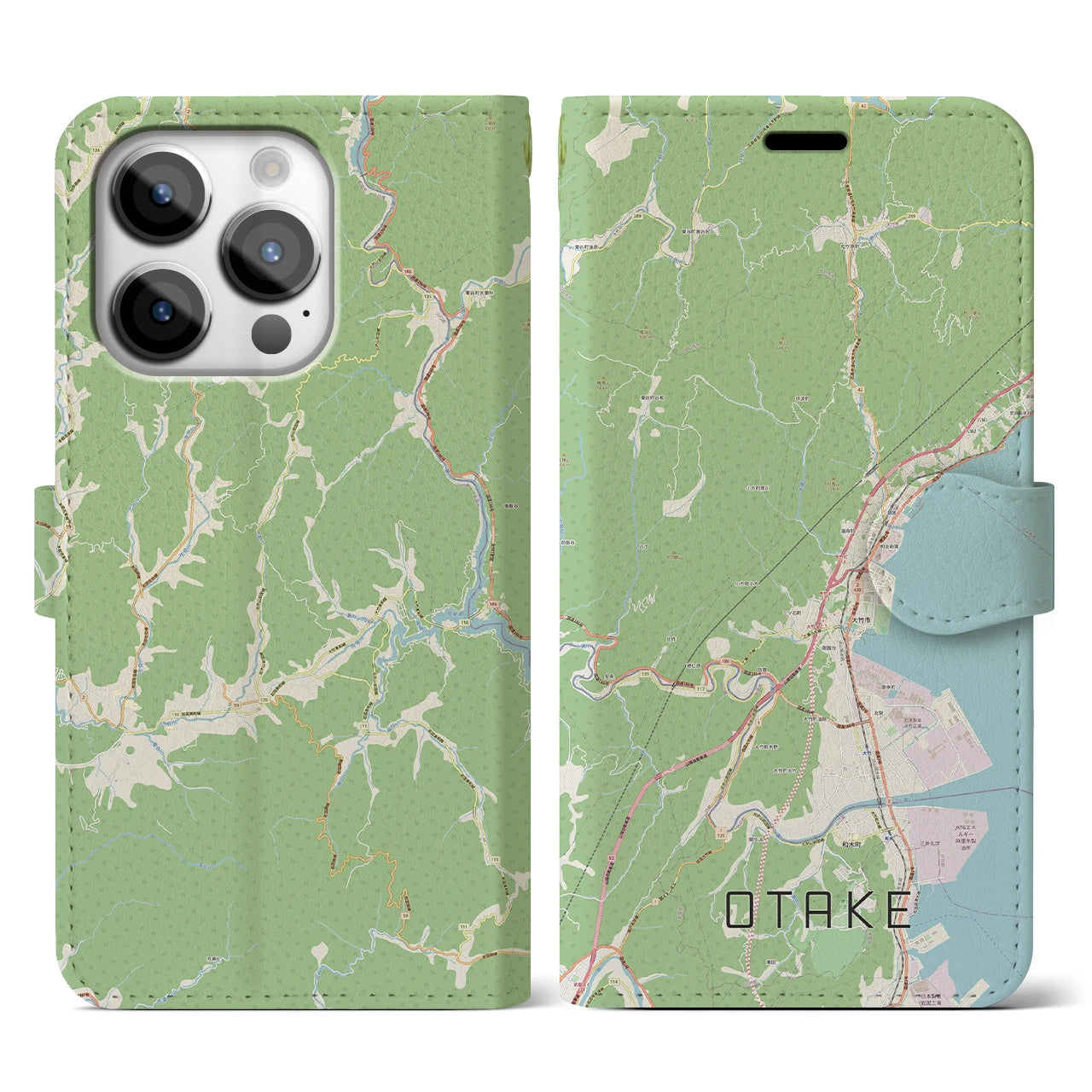 【大竹】地図柄iPhoneケース（手帳両面タイプ・ナチュラル）iPhone 14 Pro 用