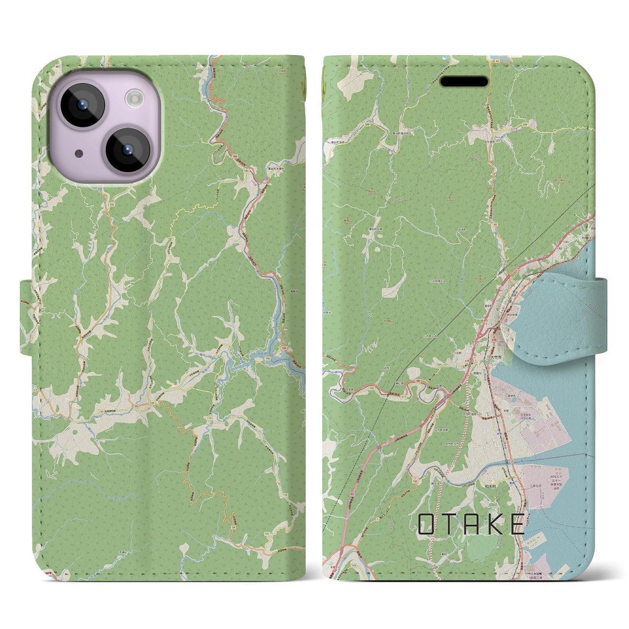 【大竹】地図柄iPhoneケース（手帳両面タイプ・ナチュラル）iPhone 14 用