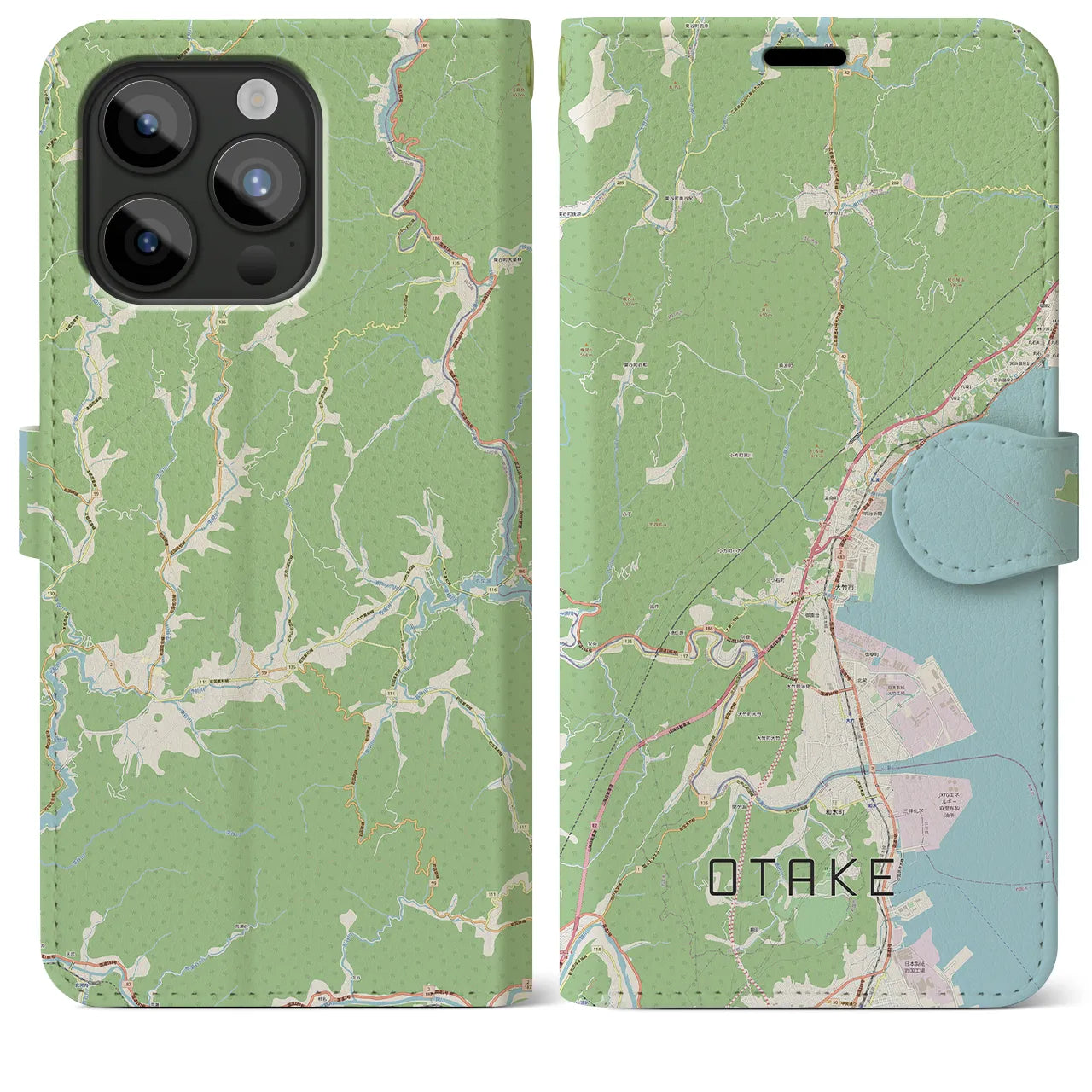 【大竹】地図柄iPhoneケース（手帳両面タイプ・ナチュラル）iPhone 15 Pro Max 用