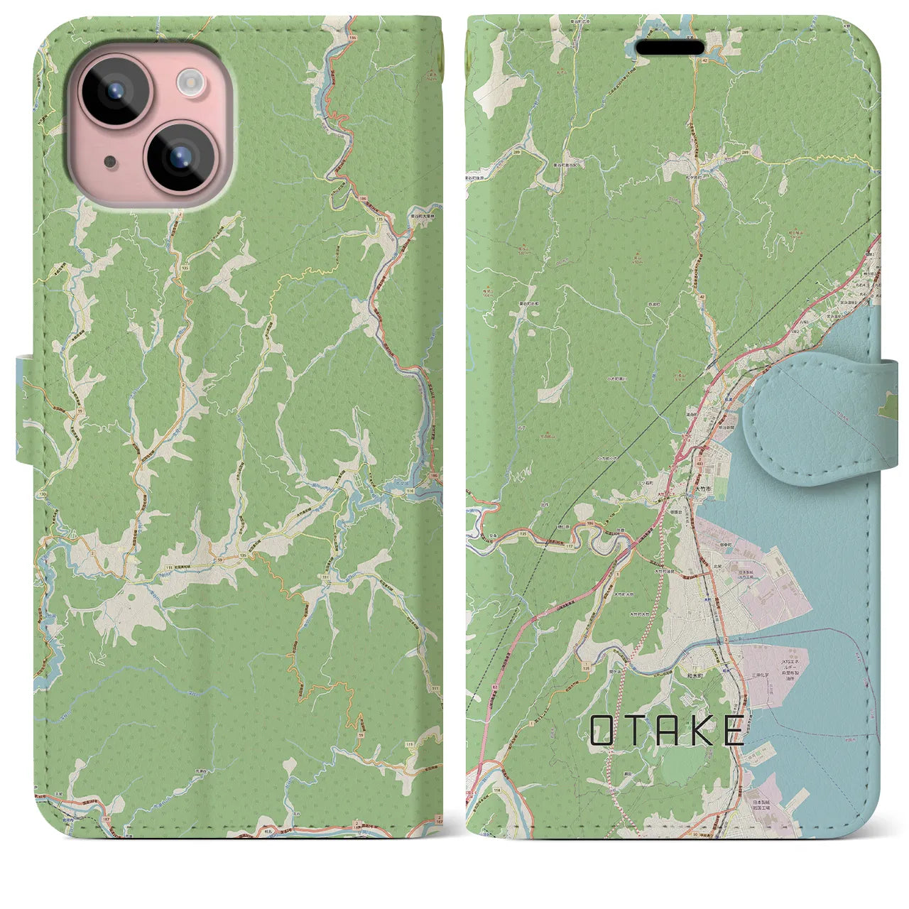 【大竹】地図柄iPhoneケース（手帳両面タイプ・ナチュラル）iPhone 15 Plus 用