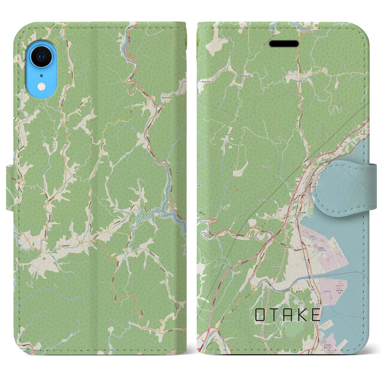【大竹】地図柄iPhoneケース（手帳両面タイプ・ナチュラル）iPhone XR 用
