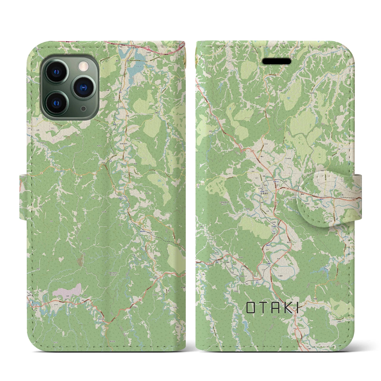 【大多喜（千葉県）】地図柄iPhoneケース（手帳タイプ）ナチュラル・iPhone 11 Pro 用