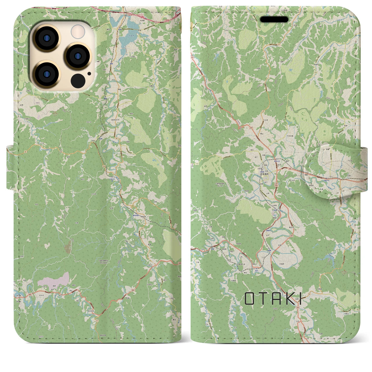 【大多喜（千葉県）】地図柄iPhoneケース（手帳タイプ）ナチュラル・iPhone 12 Pro Max 用
