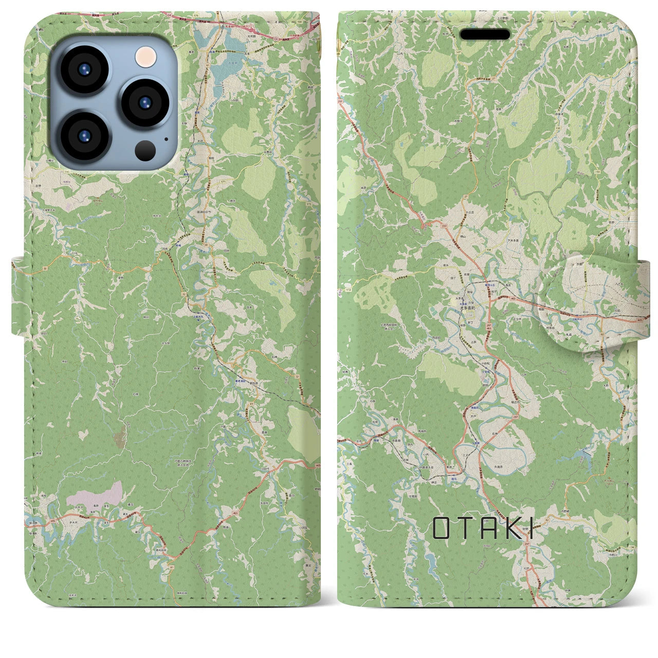 【大多喜（千葉県）】地図柄iPhoneケース（手帳タイプ）ナチュラル・iPhone 13 Pro Max 用