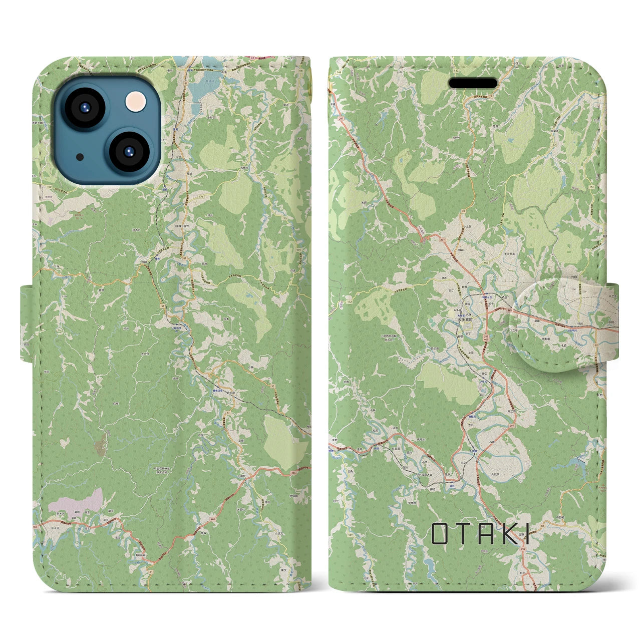 【大多喜（千葉県）】地図柄iPhoneケース（手帳タイプ）ナチュラル・iPhone 13 用