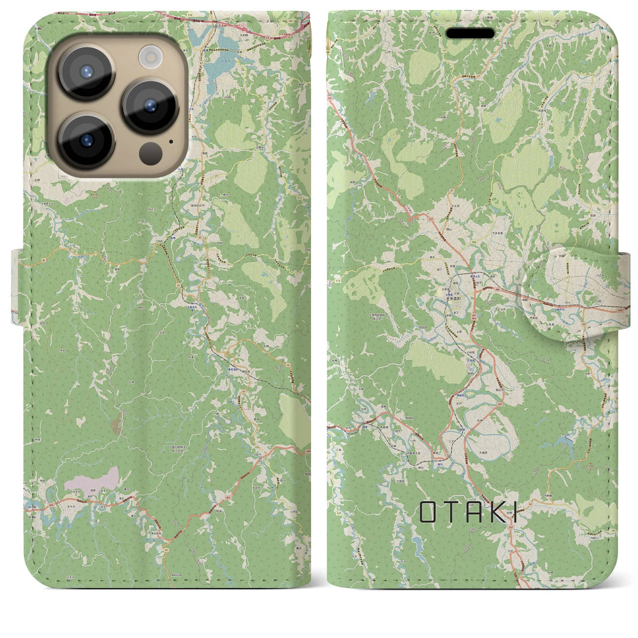 【大多喜（千葉県）】地図柄iPhoneケース（手帳タイプ）ナチュラル・iPhone 14 Pro Max 用