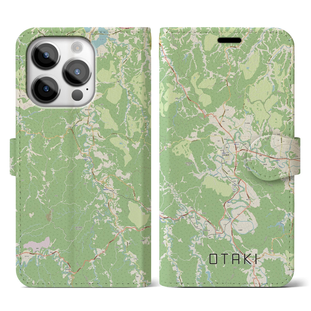 【大多喜（千葉県）】地図柄iPhoneケース（手帳タイプ）ナチュラル・iPhone 14 Pro 用
