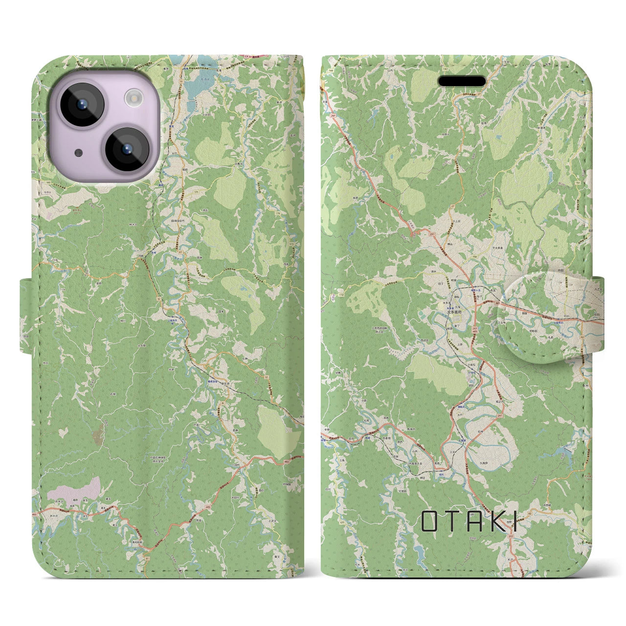 【大多喜（千葉県）】地図柄iPhoneケース（手帳タイプ）ナチュラル・iPhone 14 用