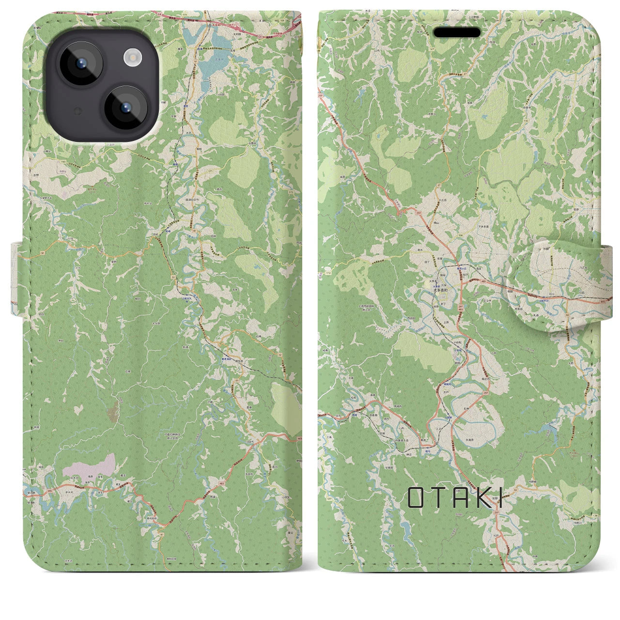 【大多喜（千葉県）】地図柄iPhoneケース（手帳タイプ）ナチュラル・iPhone 14 Plus 用