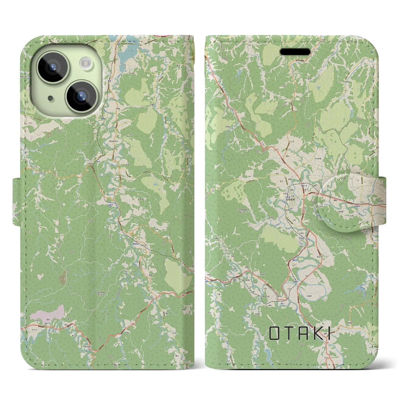 【大多喜（千葉県）】地図柄iPhoneケース（手帳タイプ）ナチュラル・iPhone 15 用