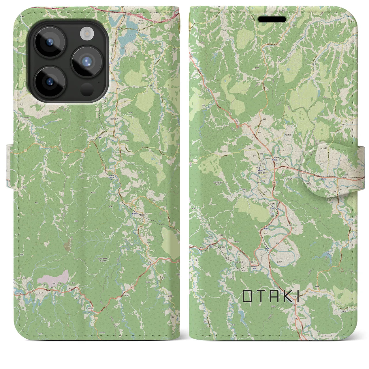 【大多喜（千葉県）】地図柄iPhoneケース（手帳タイプ）ナチュラル・iPhone 15 Pro Max 用